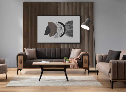 Brown sofa set three-seater single-seater armchair upholstered furniture fabric sofa